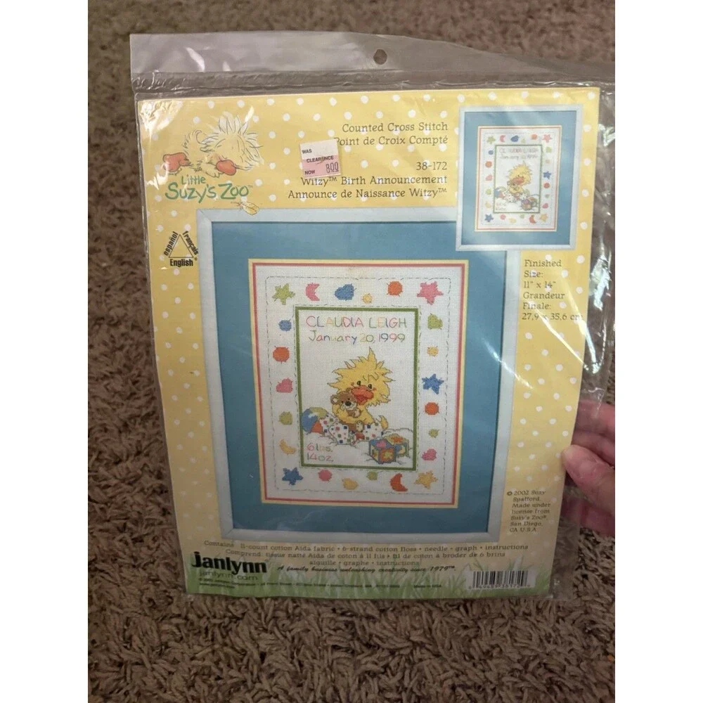 Janlynn Suzy's Zoo Witzy Birth Announcement Counted Cross Stitch Kit  11 